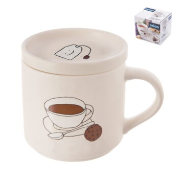 Biely porcelánový hrnček s viečkom 450 ml – Orion – Obrázok 3