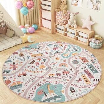 Prateľný detský hrací koberec ø100 cm Furry World – Mila Home - Image 3
