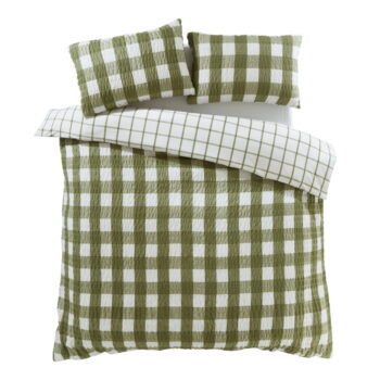 Zelené flanelové obliečky na dvojlôžko 200x200 cm Gingham Check – Catherine Lansfield – Obrázok 2