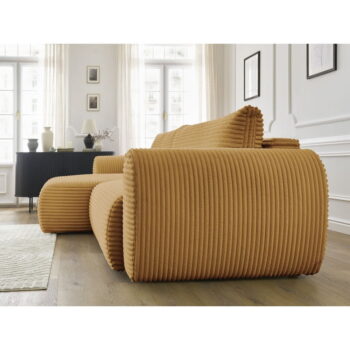 Menčestrová rozkladacia rohová pohovka v horčicovej farbe (ľavý roh) Lucien – Bobochic Paris - Image 11
