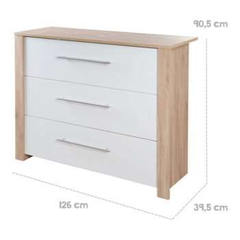 Nízka detská komoda v dekore duba s prebaľovacím pultom v bielo-prírodnej farbe 112x98 cm – Roba - Image 7