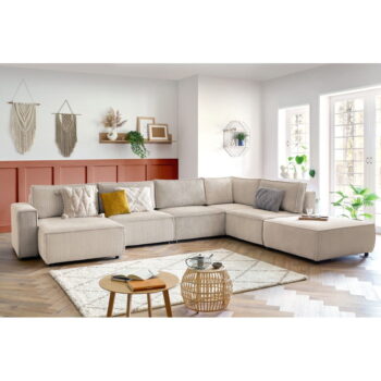 Krémovobiela menčestrová rohová pohovka (pravý roh/do tvaru "U") Nihad modular – Bobochic Paris - Image 6