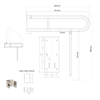 Nástenné oceľové madlo do kúpeľne 83 cm Handicap – Sapho – Obrázok 2
