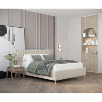 Béžová čalúnená dvojlôžková posteľ s úložným priestorom s roštom 180x200 cm Noto – Maison de Rêve - Image 8