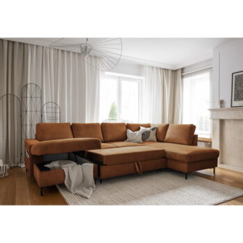 Oranžovohnedá menčestrová rozkladacia rohová pohovka (pravý roh) Lofty Lilly – Miuform - Image 6