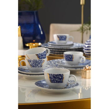 Biele/modré porcelánové šálky v súprave 6 ks 0.9 l – Hermia – Obrázok 3