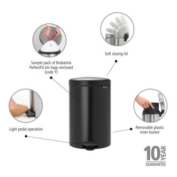 Matne čierny nášľapný oceľový odpadkový kôš 30 l NewIcon – Brabantia - Image 7