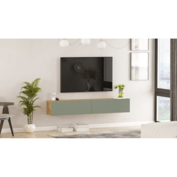 TV stolík v dekore borovice v zeleno-prírodnej farbe 180x30x32 cm – Kalune Design - Image 4