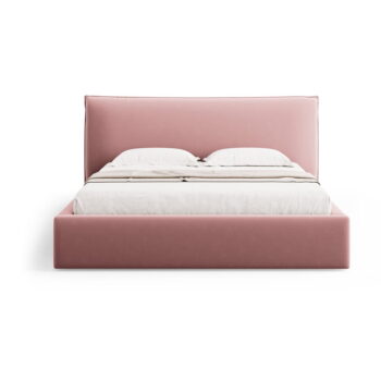 Ružová čalúnená dvojlôžková posteľ s úložným priestorom a roštom 160x200 cm Elio – Milo Casa – Obrázok 3