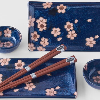6-dielny set modrého keramického riadu na sushi MIJ Sakura - Image 3