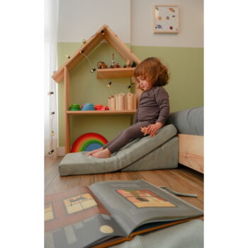 Svetlomodrý menčestrový detský puf Montessori - Little Nice Things - Image 3