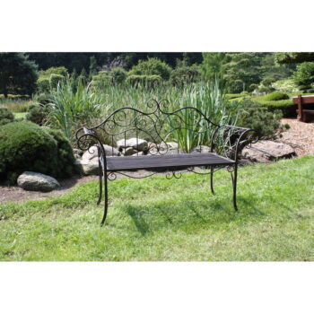 Čierno-tmavohnedá kovová záhradná lavica Selene – Garden Pleasure - Image 2