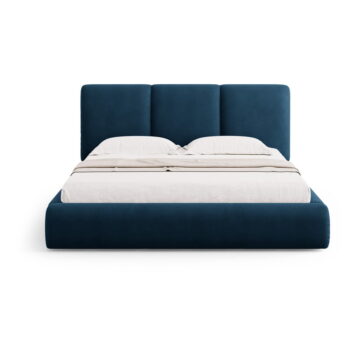 Tmavomodrá čalúnená dvojlôžková posteľ s úložným priestorom s roštom 180x200 cm Brody – Mazzini Beds - Image 3
