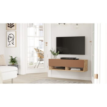 TV stolík v dekore borovice v tehlovo-prírodnej farbe 100x29x32 cm – Kalune Design – Obrázok 5
