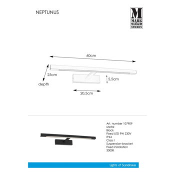 Čierne LED nástenné svietidlo (dĺžka 60 cm) Neptunus - Markslöjd – Obrázok 2