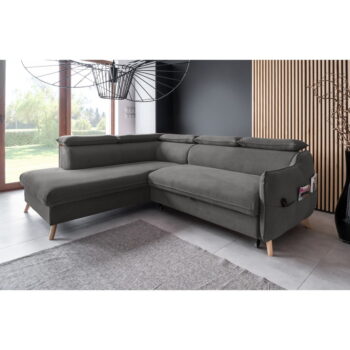 Tmavosivá zamatová rozkladacia rohová pohovka (ľavý roh) Sweet Harmony – Miuform – Obrázok 3