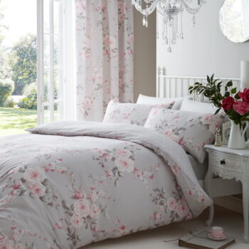 Predĺžené sivé obliečky na dvojlôžko 230x220 cm Canterbury Floral – Catherine Lansfield - Image 2