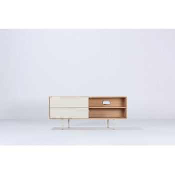 TV stolík z dubového dreva v bielo-prírodnej farbe 150x64 cm Fina – Gazzda – Obrázok 7