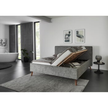 Sivá čalúnená dvojlôžková posteľ s úložným priestorom s roštom 160x200 cm Riva – Meise Möbel - Image 4