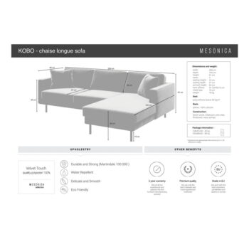 Zelená zamatová rohová pohovka (pravý roh) Kobo – MESONICA - Image 4