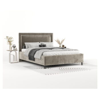 Béžová čalúnená dvojlôžková posteľ s úložným priestorom s roštom 140x200 cm Baleine – Maison de Rêve – Obrázok 3