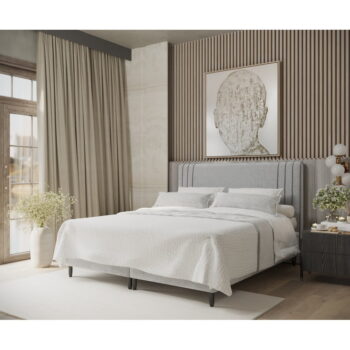 Sivá čalúnená dvojlôžková posteľ s úložným priestorom 200x200 cm Musca – Maison de Rêve - Image 7