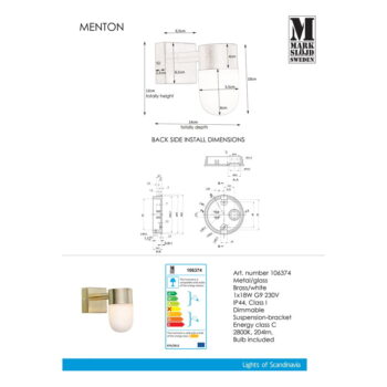 Biele/v zlatej farbe nástenné svietidlo Menton – Markslöjd - Image 3
