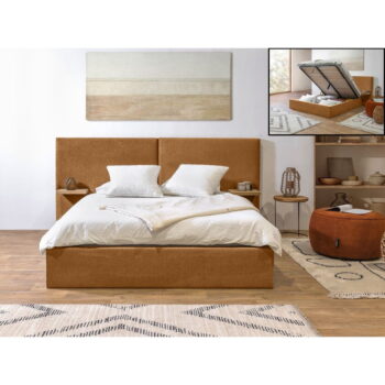 Okrovožltá čalúnená dvojlôžková posteľ s úložným priestorom s roštom 160x200 cm Blandine – Bobochic Paris - Image 5