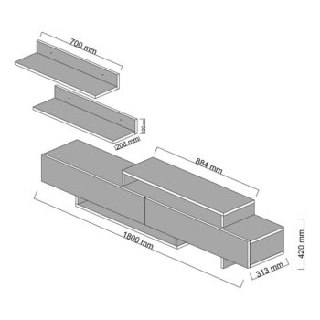 Biela/prírodná TV súprava 180x40 cm Nirvanas – Furny Home – Obrázok 3