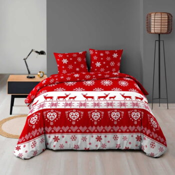 Červené obliečky na dvojlôžko/predĺžené z mikroflanelu 240x220 cm Floconette – douceur d'intérieur - Image 2
