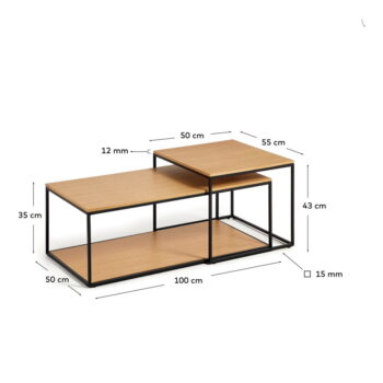 Okrúhle konferenčné stolíky s doskou v dubovom dekore v prírodnej farbe v súprave 2 ks 50x100 cm Yoana – Kave Home - Image 5