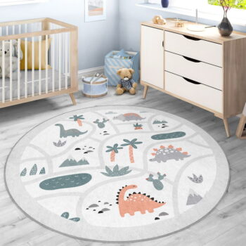 Svetlosivý prateľný detský hrací koberec ø100 cm Dino Park – Mila Home - Image 5