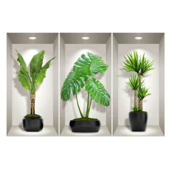 Sada 3 3D samolepiek na stenu Ambiance Green Plants – Obrázok 2