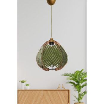 Závesné svietidlo v tmavozelenej a prírodnej farbe s textilným tienidlom ø 25 cm – Opviq lights - Image 2