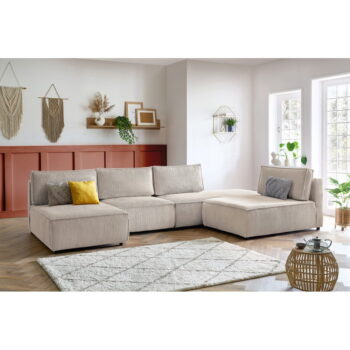 Krémovobiela menčestrová rohová pohovka (variabilná) Nihad modular – Bobochic Paris - Image 9