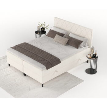Krémovobiela boxspring posteľ s úložným priestorom 200x200 cm Gwen – Maison de Rêve - Image 10