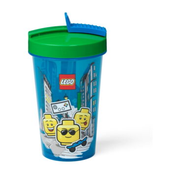 Modrý téglik so zeleným vekom a slamkou LEGO® Iconic, 500 ml - Image 3