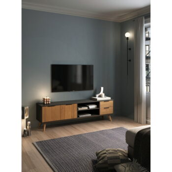 Čierny/prírodný TV stolík z borovicového dreva 180x53 cm Lavis – Marckeric - Image 8
