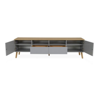 Sivý TV stolík s detailmi v dekore dubového dreva Tenzo Dot, šírka 192 cm - Image 5