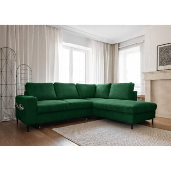 Tmavozelená menčestrová rozkladacia rohová pohovka (pravý roh) Lofty Lilly – Miuform - Image 4