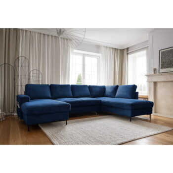 Tmavomodrá menčestrová rozkladacia rohová pohovka (pravý roh) Lofty Lilly – Miuform - Image 3