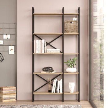 Čierny/prírodný regál v dekore duba 87,5x175 cm Dusan – Marckeric - Image 9