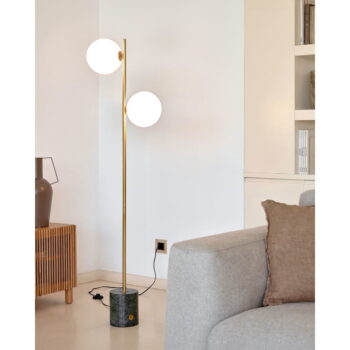 Stojacia lampa v zeleno-zlatej farbe so skleneným tienidlom (výška 161 cm) Lonela - Kave Home - Image 2