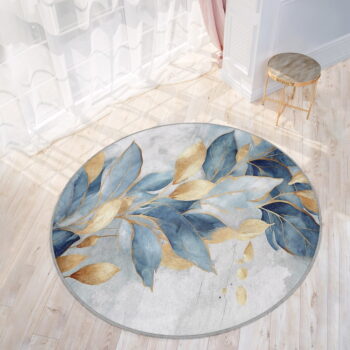 Prateľný okrúhly koberec v modrej a zlatej farbe ø 120 cm Golden Leaves – Mila Home – Obrázok 8