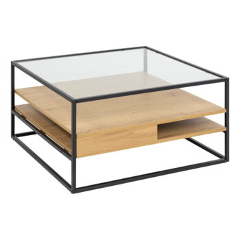 Konferenčný stolík so sklenenou doskou v prírodnej farbe 80x80 cm Randolf – Actona - Image 3