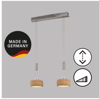 LED stmievateľné závesné svietidlo v striebornej a prírodnej farbe s dreveným tienidlom Shine-wood – Fischer & Honsel – Obrázok 2