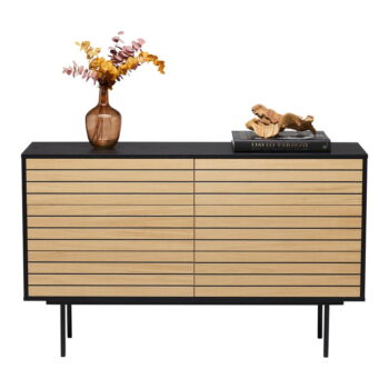 Čierna/prírodná nízka komoda v dekore duba 140x84 cm Stripe - Woodman - Image 4