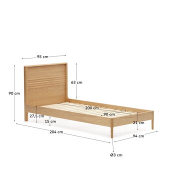 Jednolôžková posteľ z dubového dreva s roštom v prírodnej farbe 90x200 cm Lenon – Kave Home - Image 6
