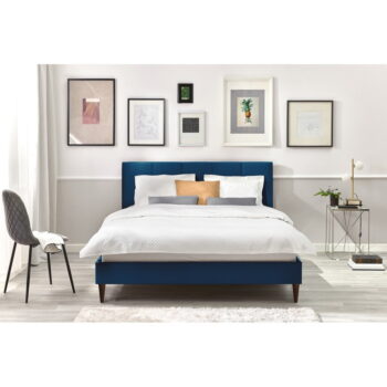 Tmavomodrá zamatová dvojlôžková posteľ Bobochic Paris Vivara Dark, 180 x 200 cm – Obrázok 5