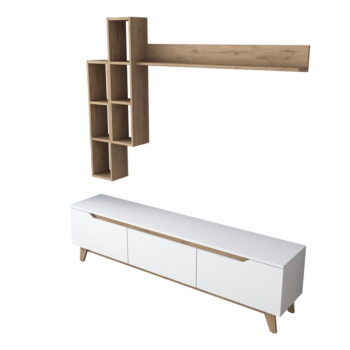 TV zostava v dekore orecha v bielo-prírodnej farbe 180x49 cm Linh – Kalune Design - Image 5